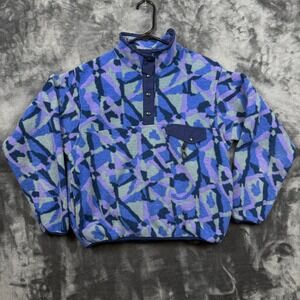 EMS Fleece Pullover Womens Small Blue Purple Geometric Snap Neck Vintage USA